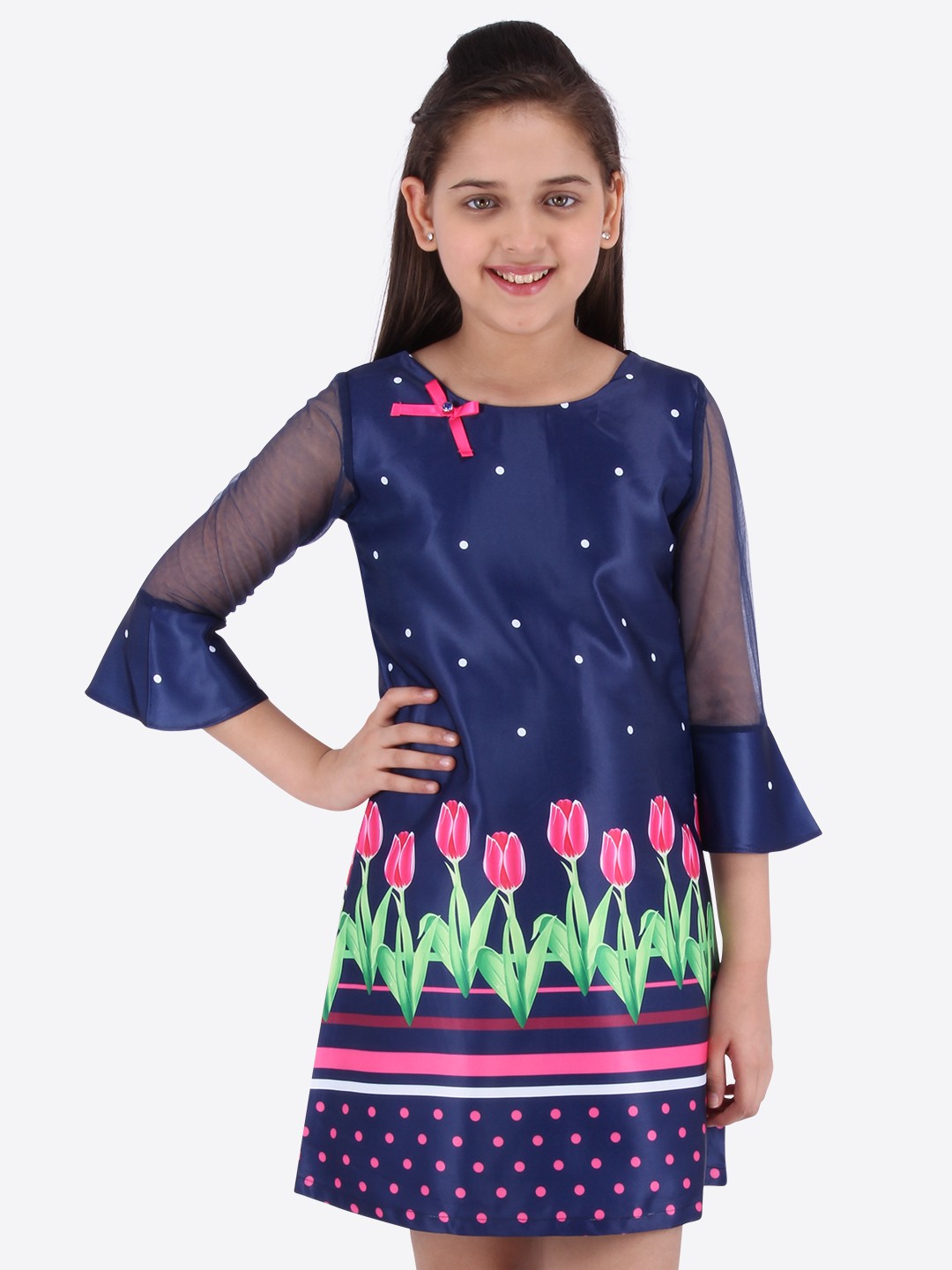 

CUTECUMBER Girls Navy Blue Printed A-Line Dress