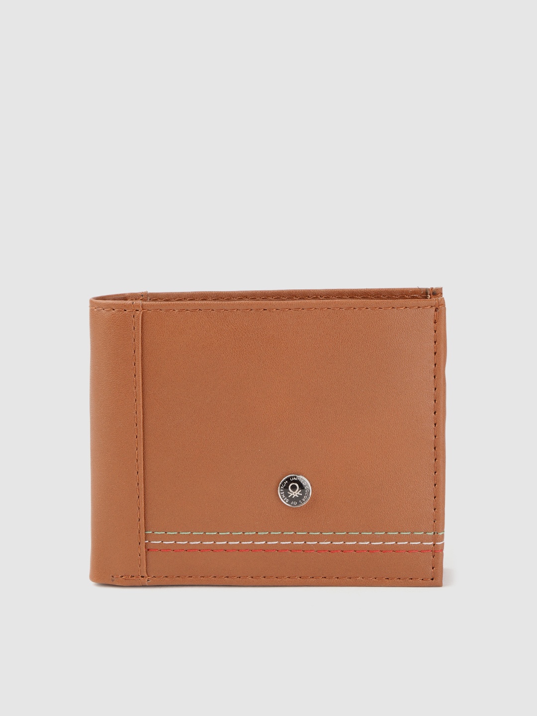

United Colors of Benetton Men Tan Brown Solid Two Fold Wallet with Thread Work Detail