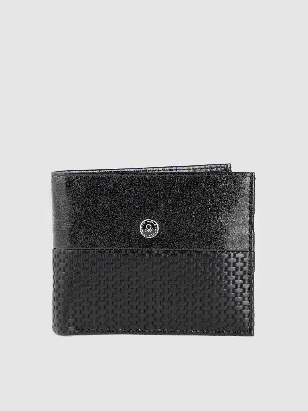 

United Colors of Benetton Men Black Geometric Textured Two Fold Wallet