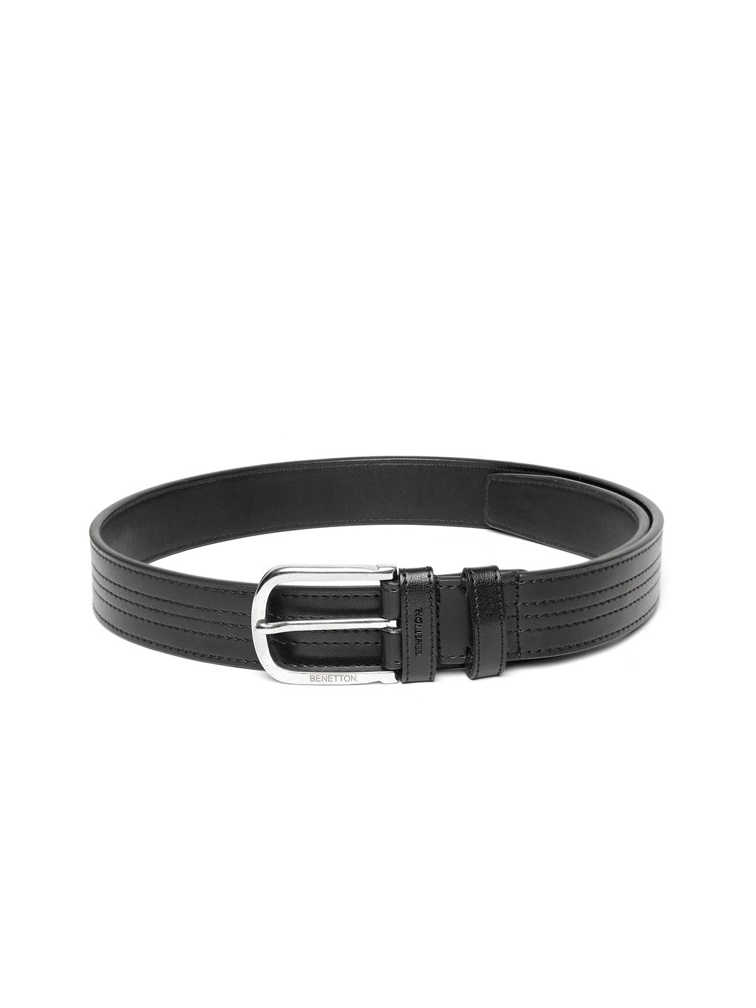 

United Colors of Benetton Men Black Solid Belt with Thread-Work