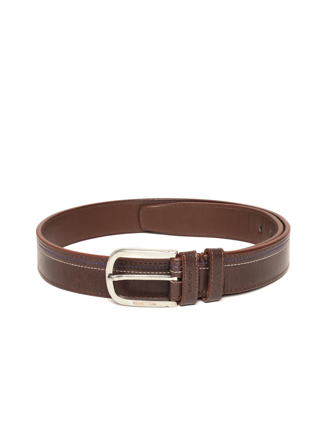 

United Colors of Benetton Men Coffee Brown Solid Belt with Thread-Work