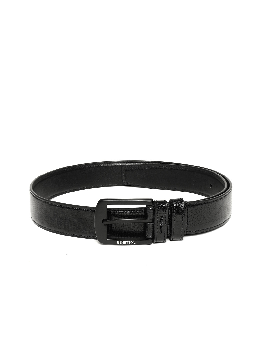 

United Colors of Benetton Men Black Snakeskin Textured Belt