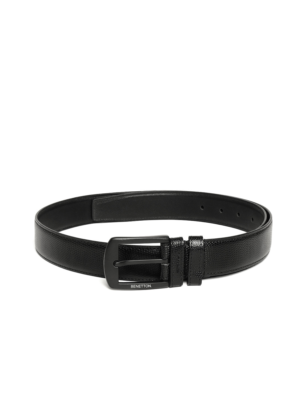 

United Colors of Benetton Men Black Snakeskin Textured Belt