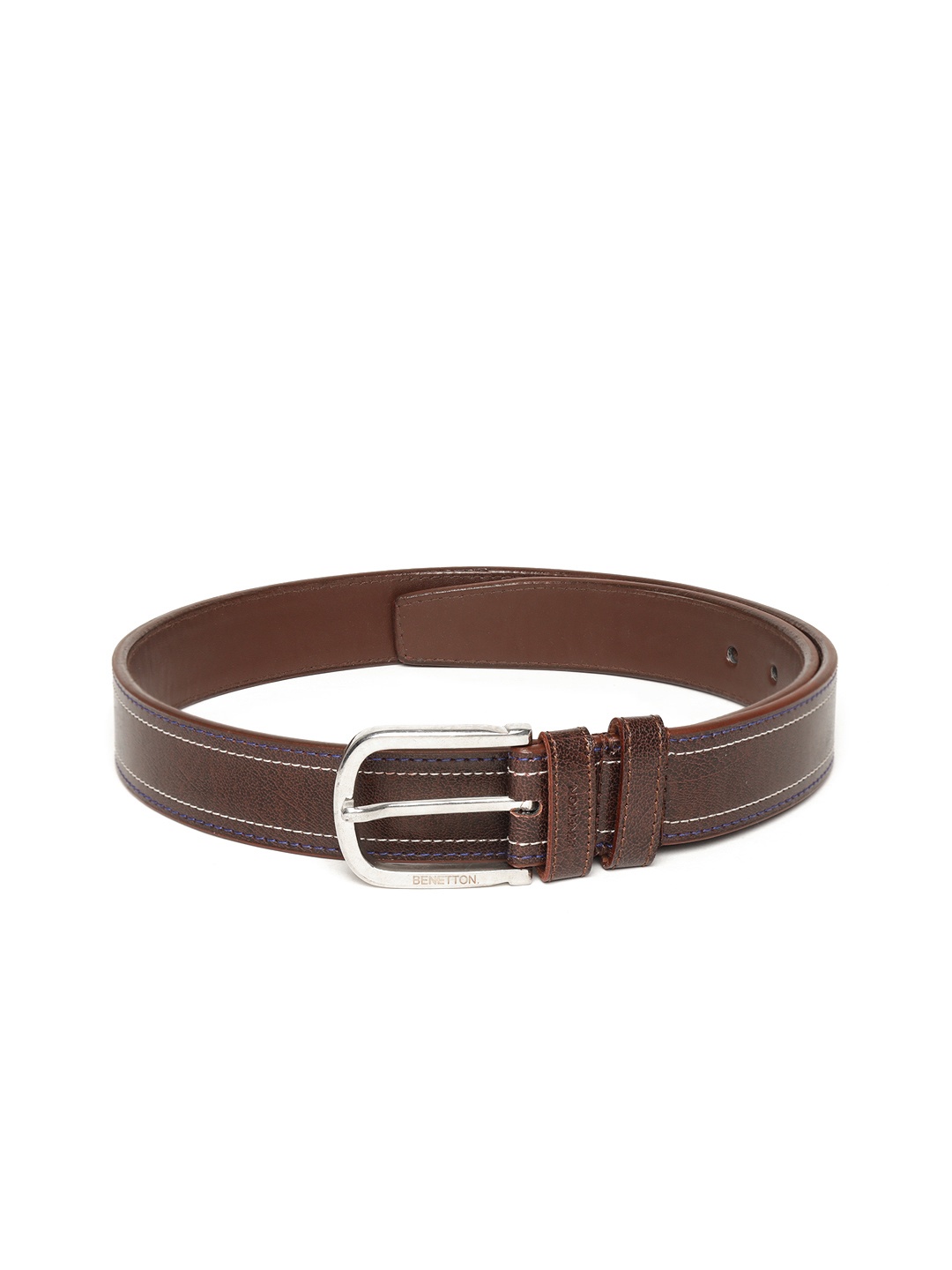 

United Colors of Benetton Men Coffee Brown Solid Belt with Thread-Work