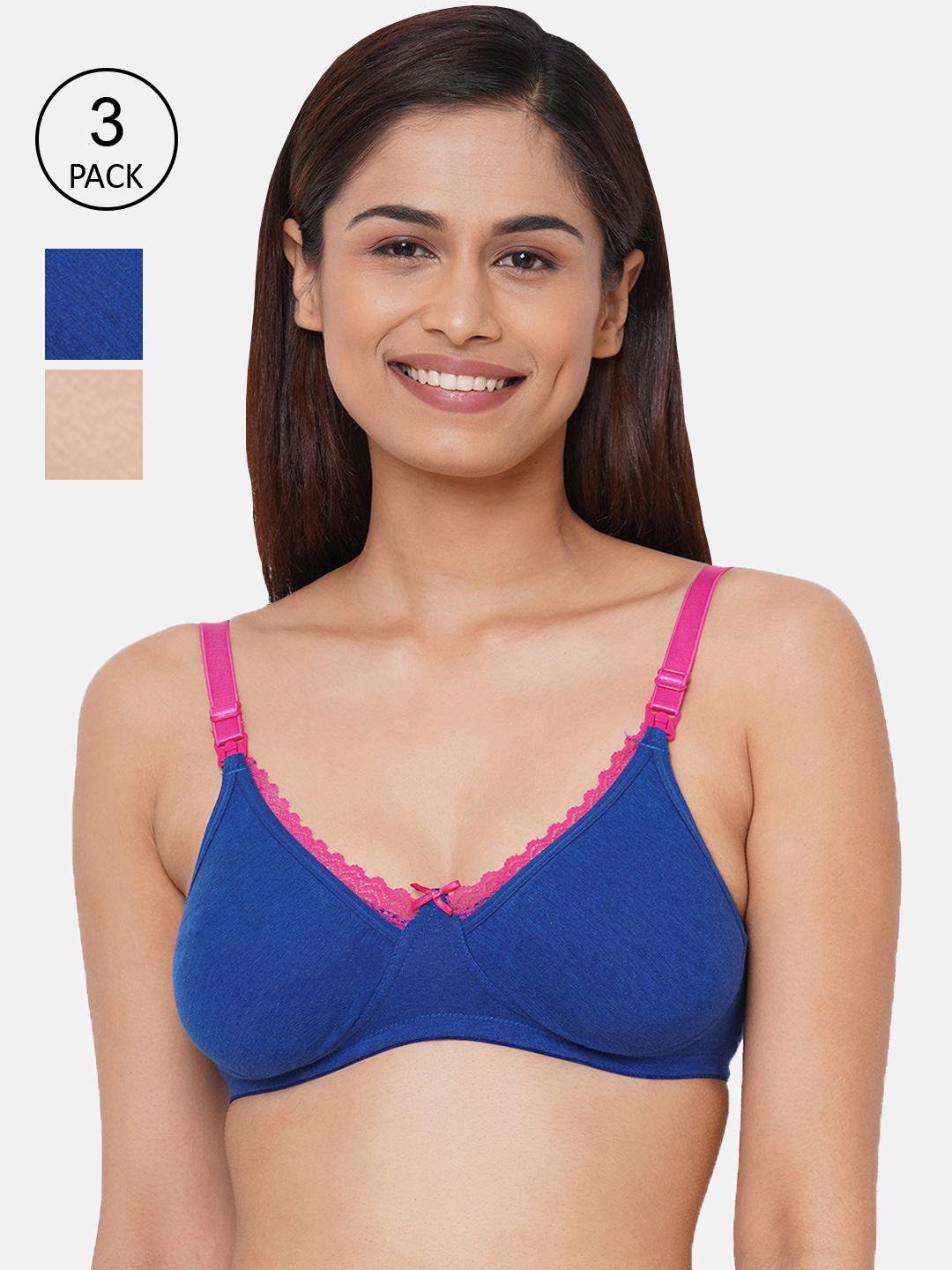 

Inner Sense Pack Of 3 Non-Wired Organic Cotton Antimicrobial Maternity Bras IMB003A_3A_3D, Beige