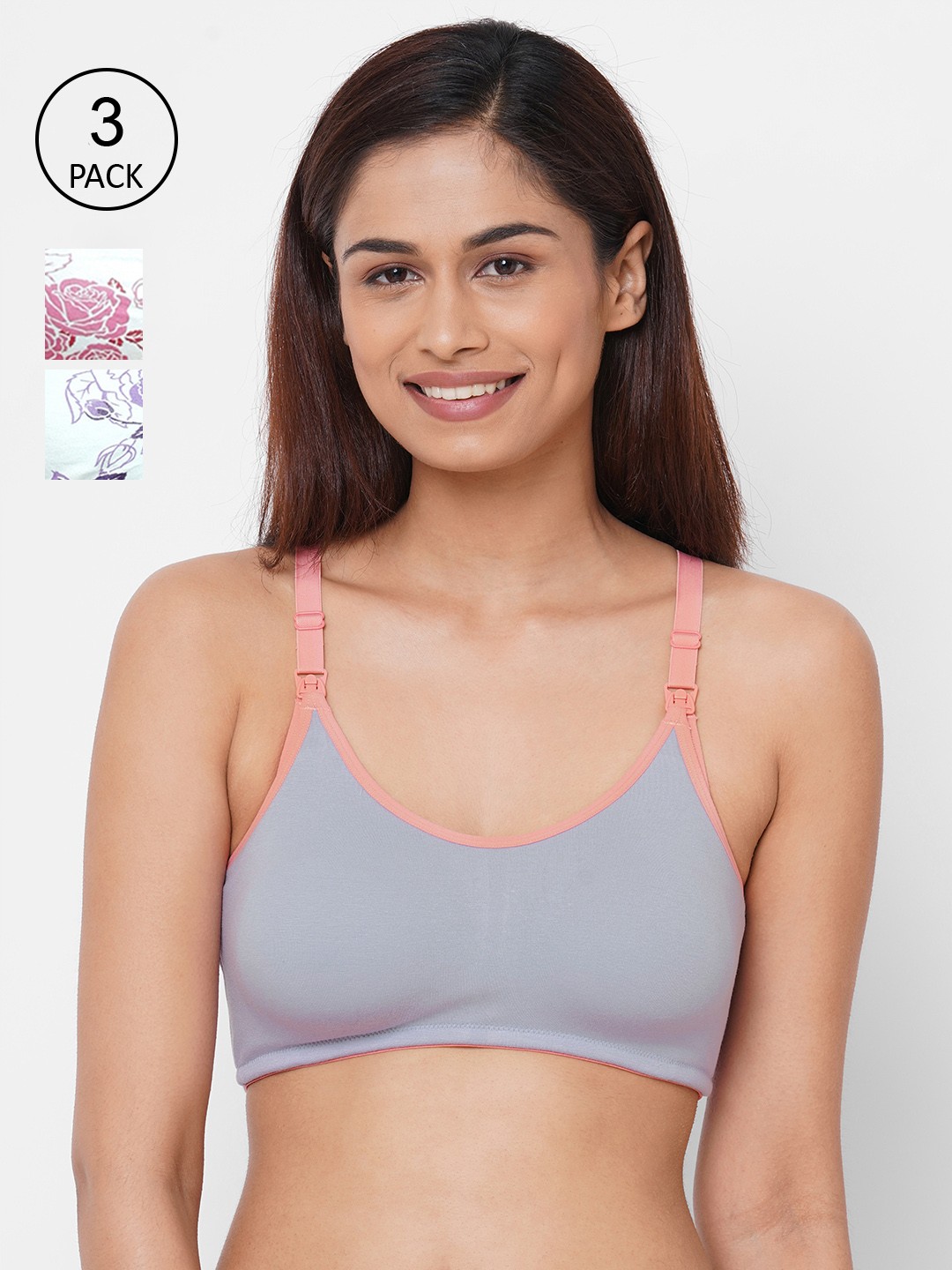 

Inner Sense Pack of 3 Non-Wired Non Padded Antimicrobial Maternity Sustainable Bras IMB004B_4C_4D, Lavender