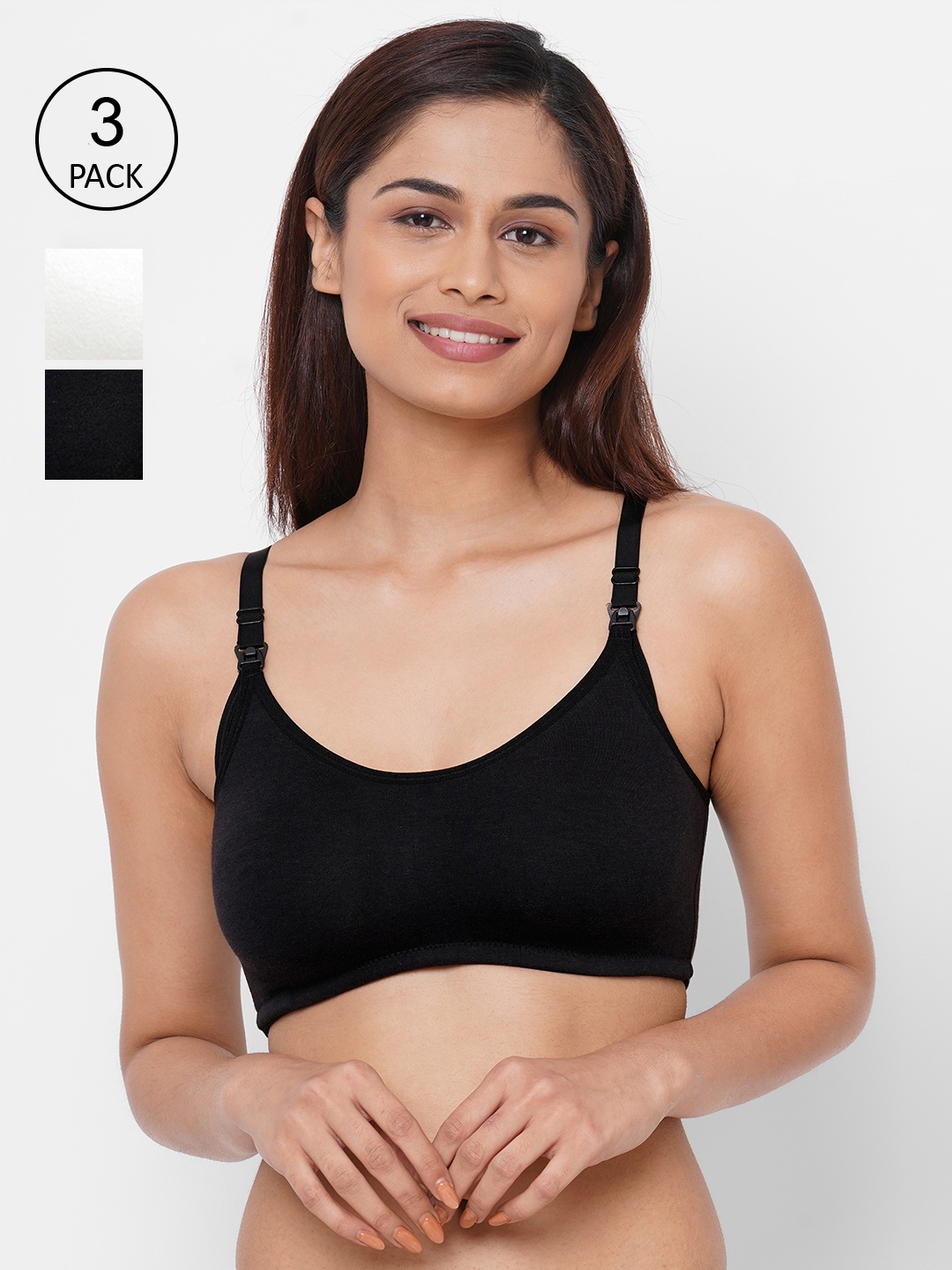 

Inner Sense Pack Of 3 Off-White & Black Antimicrobial Non Padded Maternity Bra IMB004E