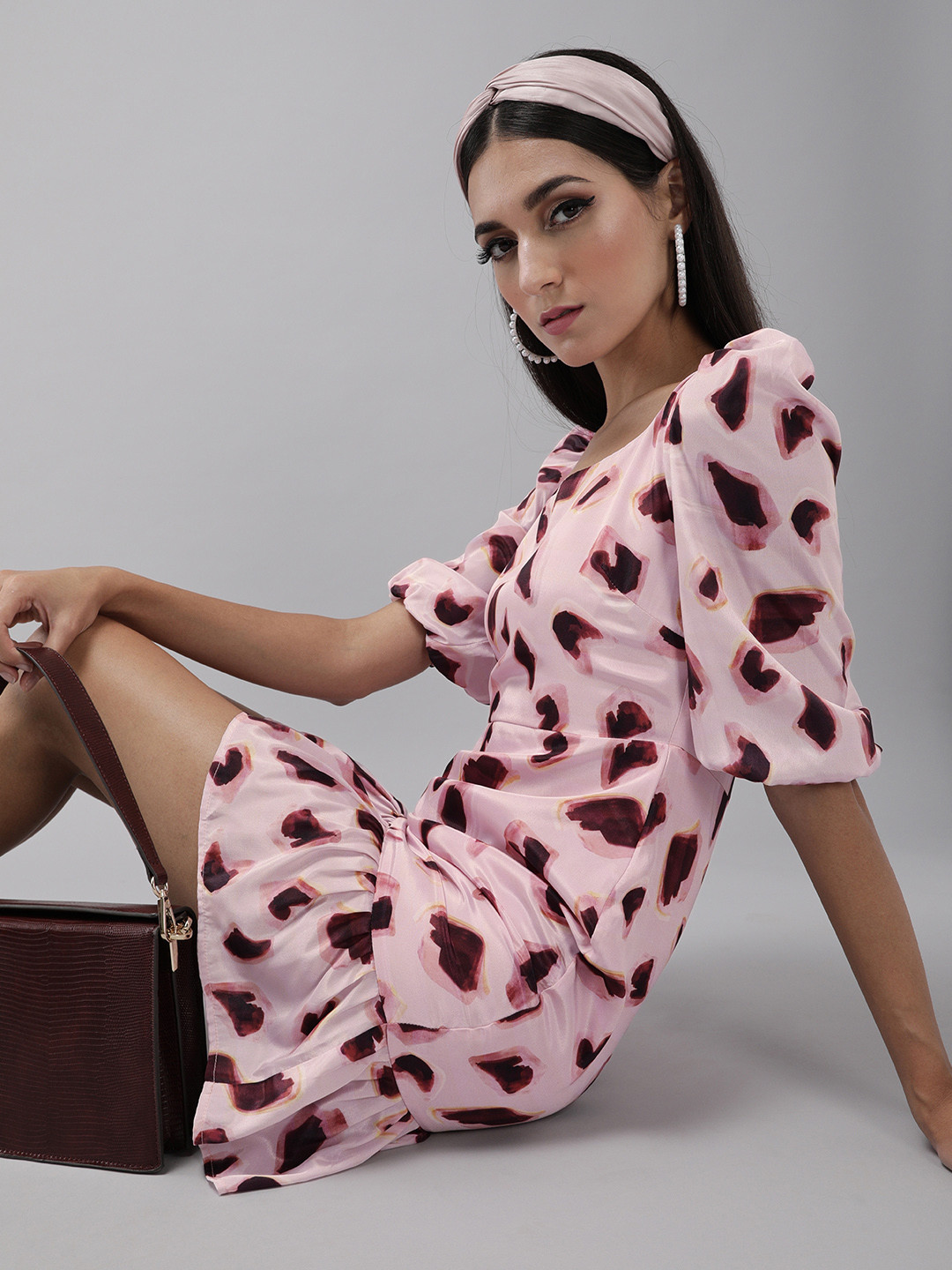 

MISH Popular Pink Animal Printed Flounced Hem Sheath Dress