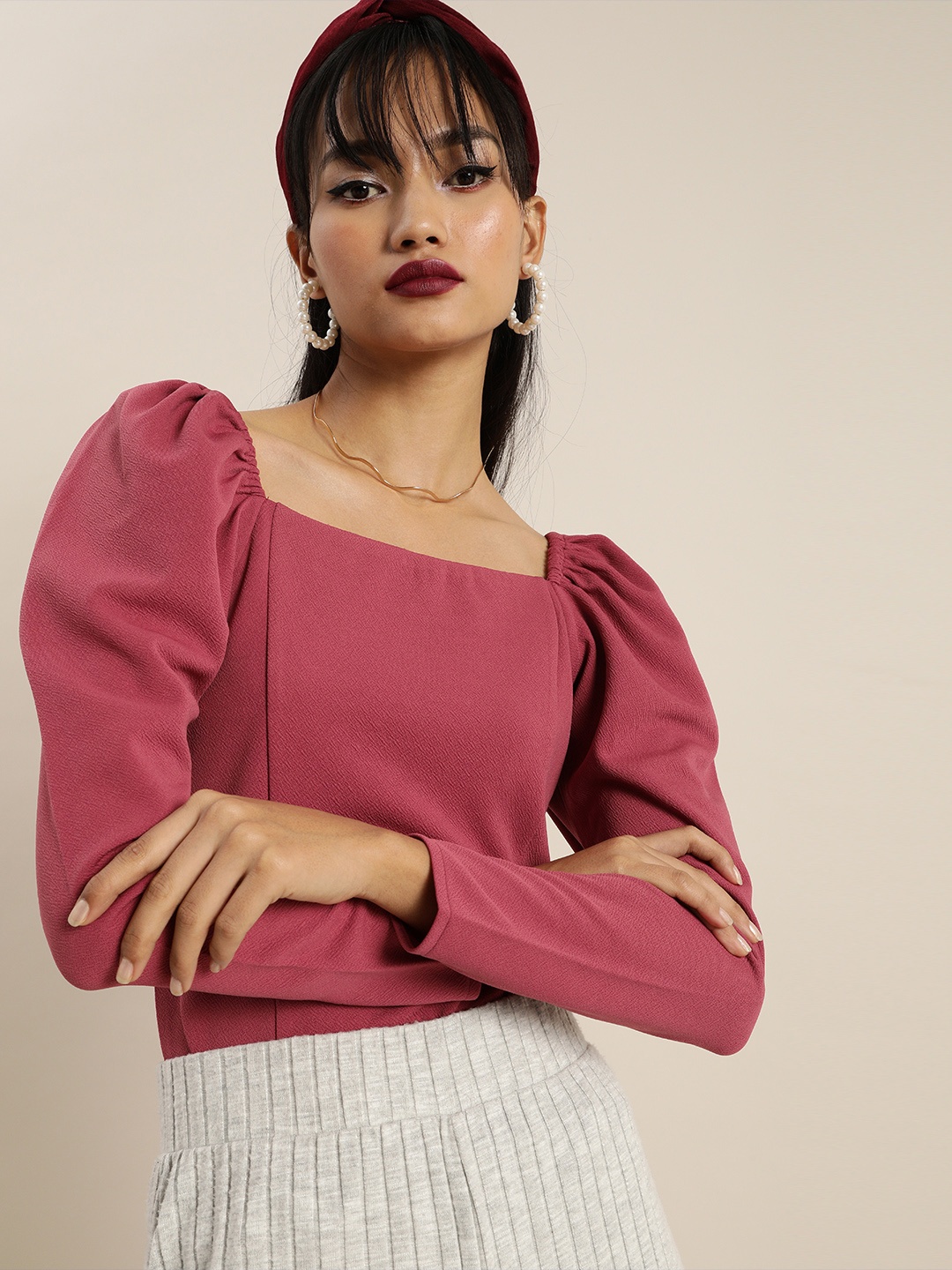 

Marie Claire Pink Power Shoulders Top