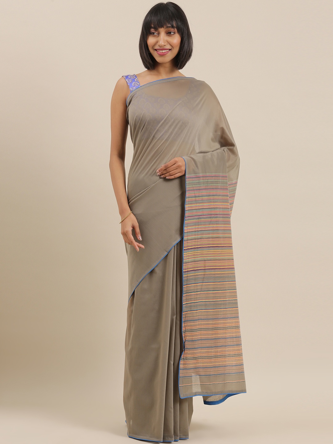 

The Chennai Silks Classicate Grey Solid Polycotton Saree