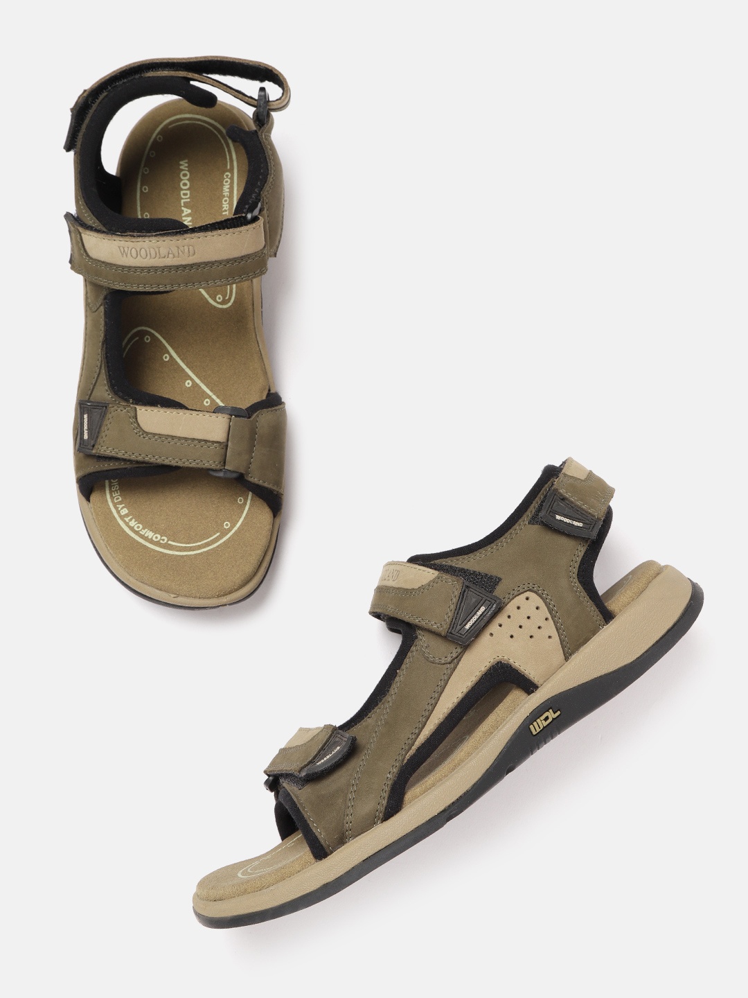 

Woodland Men Olive Green & Beige Leather Comfort Sandals
