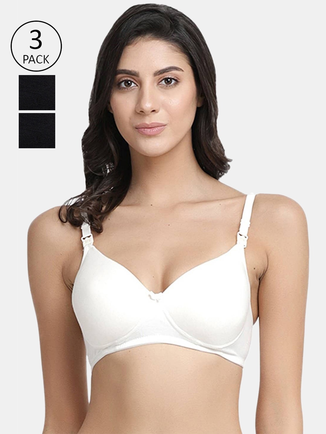

Inner Sense Pack of 3 Solid Non-Wired Lightly Padded Maternity Bra IMB009C_9C_9D, Black