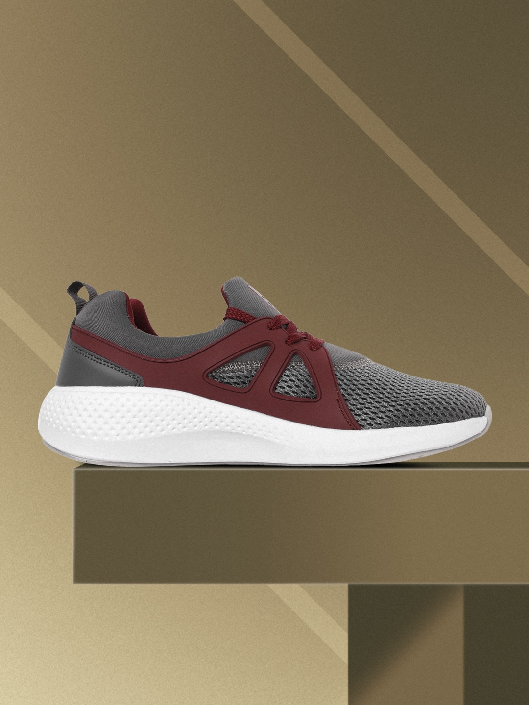 

Woodland Men Charcoal Grey & Burgundy Woven Design Sports Shoes