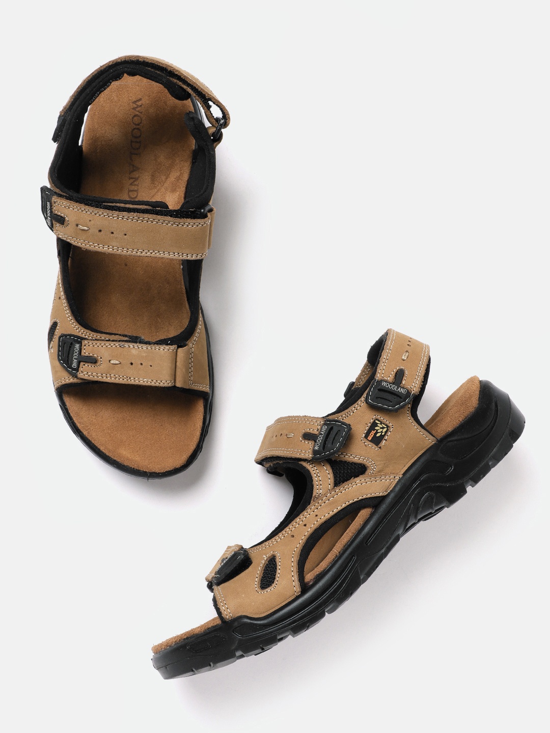 

Woodland Men Nubuck Leather Comfort Sandals, Camel brown