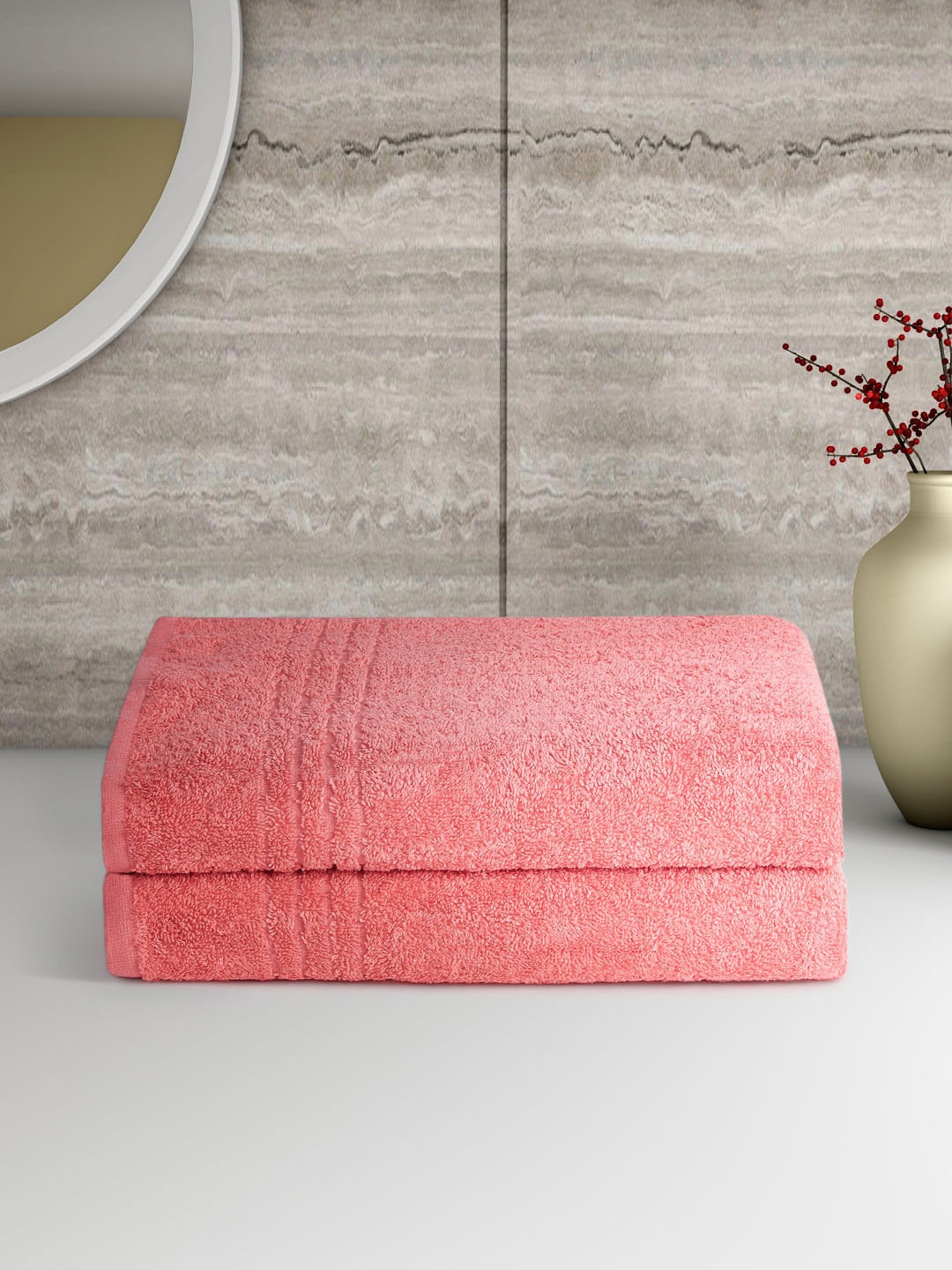 

Aura Unisex Set of 2 Coral Pink Pure Cotton 450 GSM Bath Towels