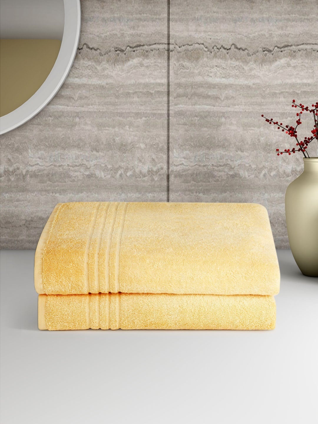

Aura Unisex Set of 2 Yellow Pure Cotton 450 GSM Bath Towels