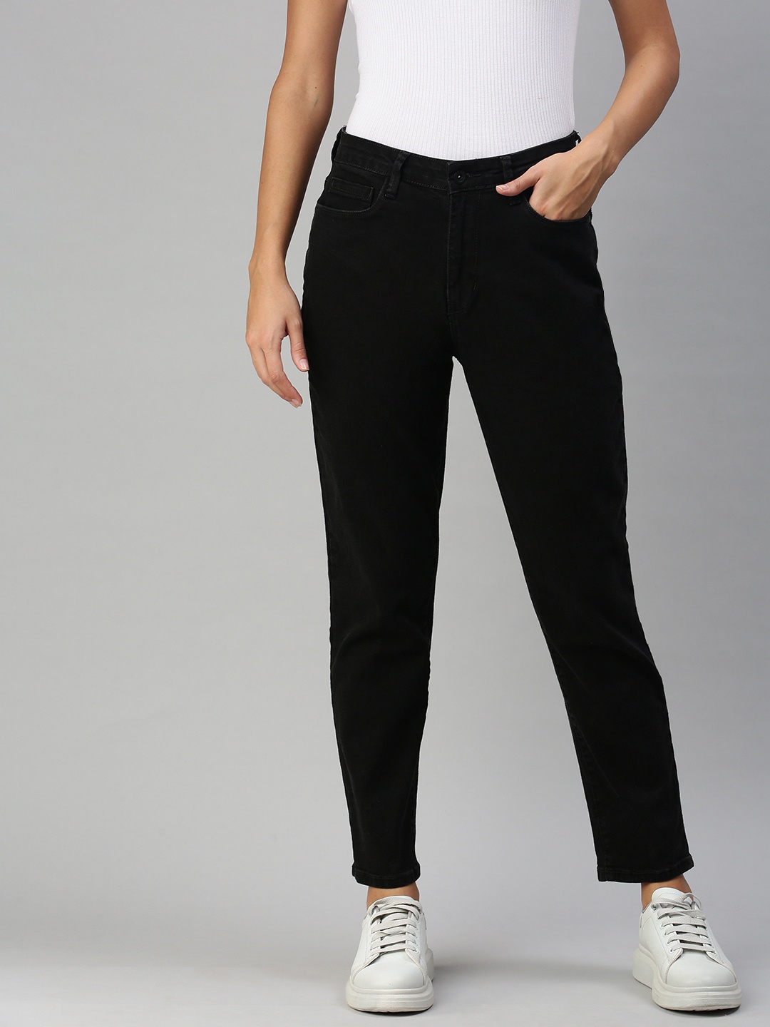 

ether Women Black Boyfriend Fit Stretchable Jeans