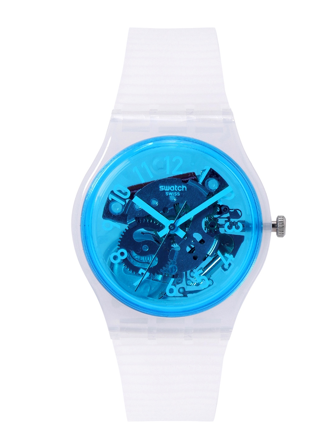 

Swatch Women Blue Retro-Bianco Swiss Made Skeleton Water Resistant Analogue Watch GW215