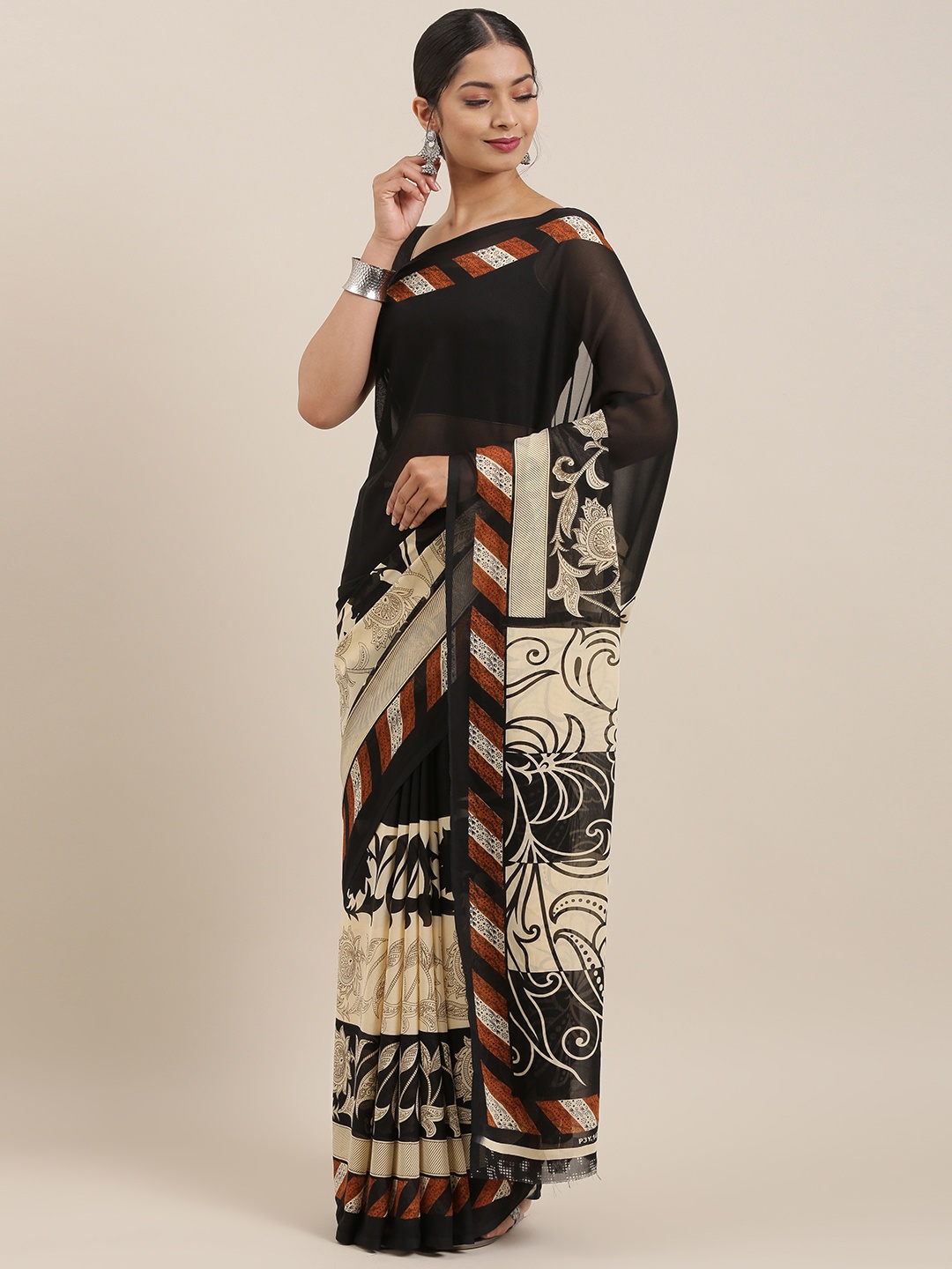 

ANAND SAREES Black & Beige Poly Georgette Printed Saree