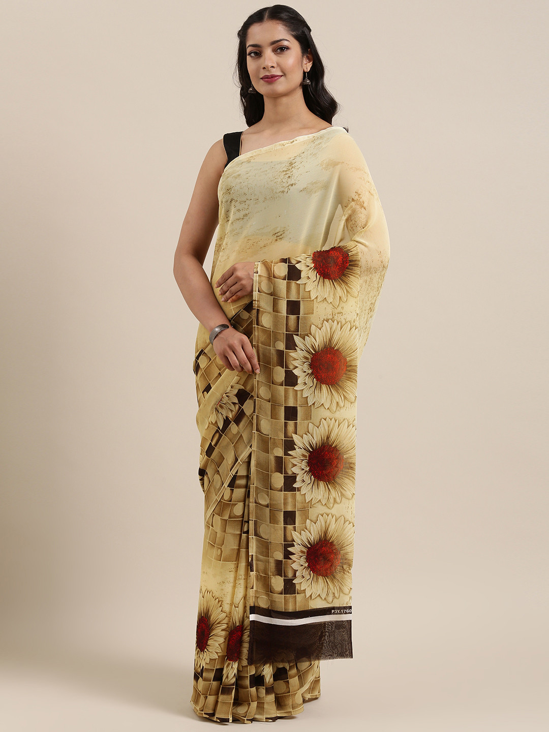 

ANAND SAREES Beige & Red Poly Georgette Printed Saree