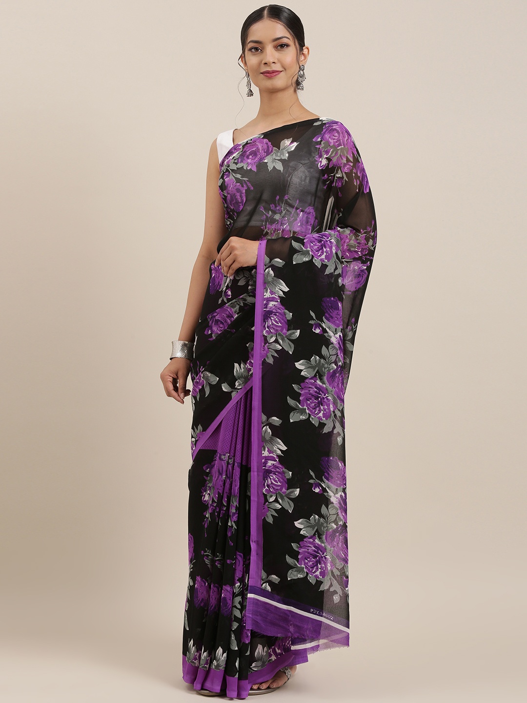 

Moda Rapido Purple & Black Poly Georgette Printed Saree