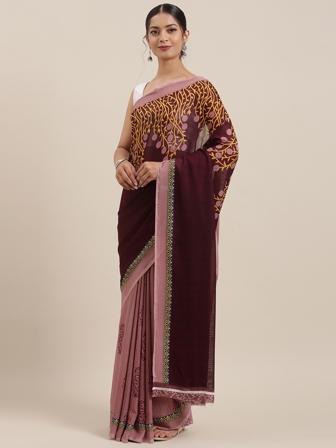 

ANAND SAREES Purple & Mauve Poly Georgette Printed Half and Half Saree