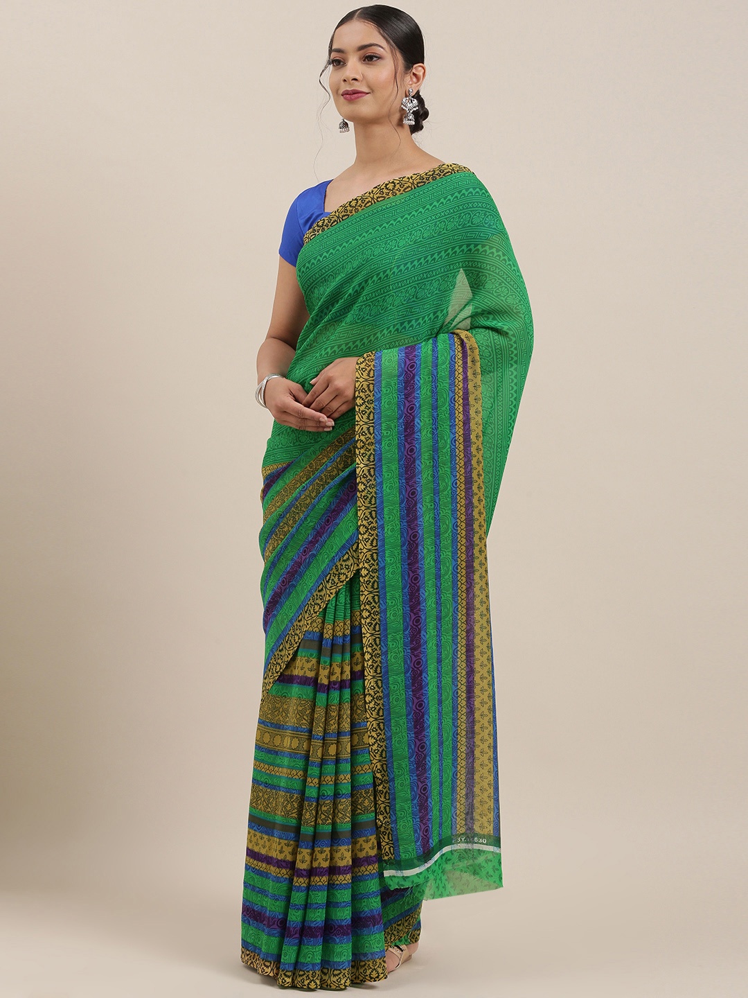 

Moda Rapido Green Printed Poly Georgette Saree