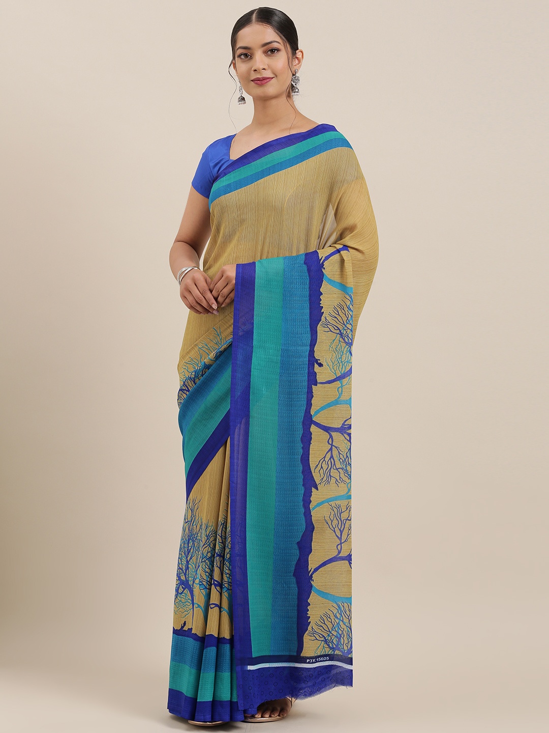 

ANAND SAREES Beige Striped Poly Georgette Saree