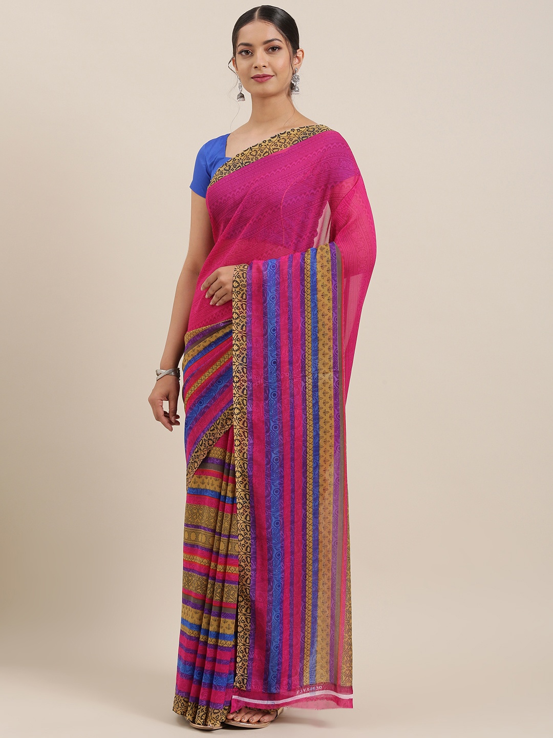 

Moda Rapido Pink Printed Poly Georgette Saree