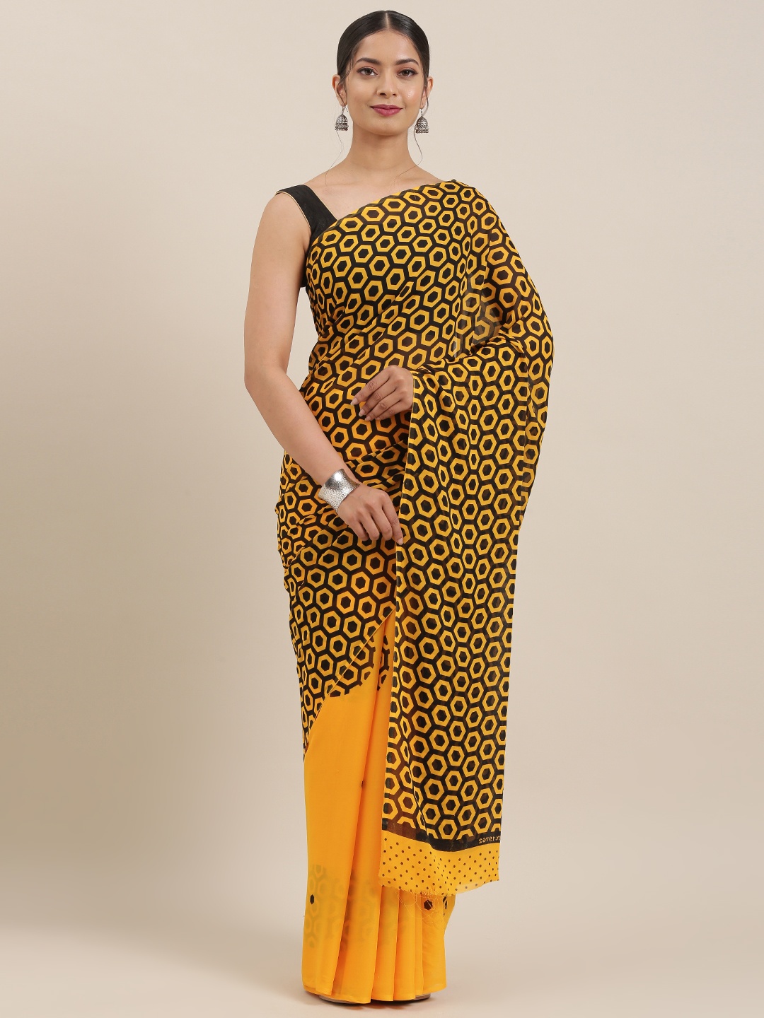 

KALINI Black & Yellow Printed Saree