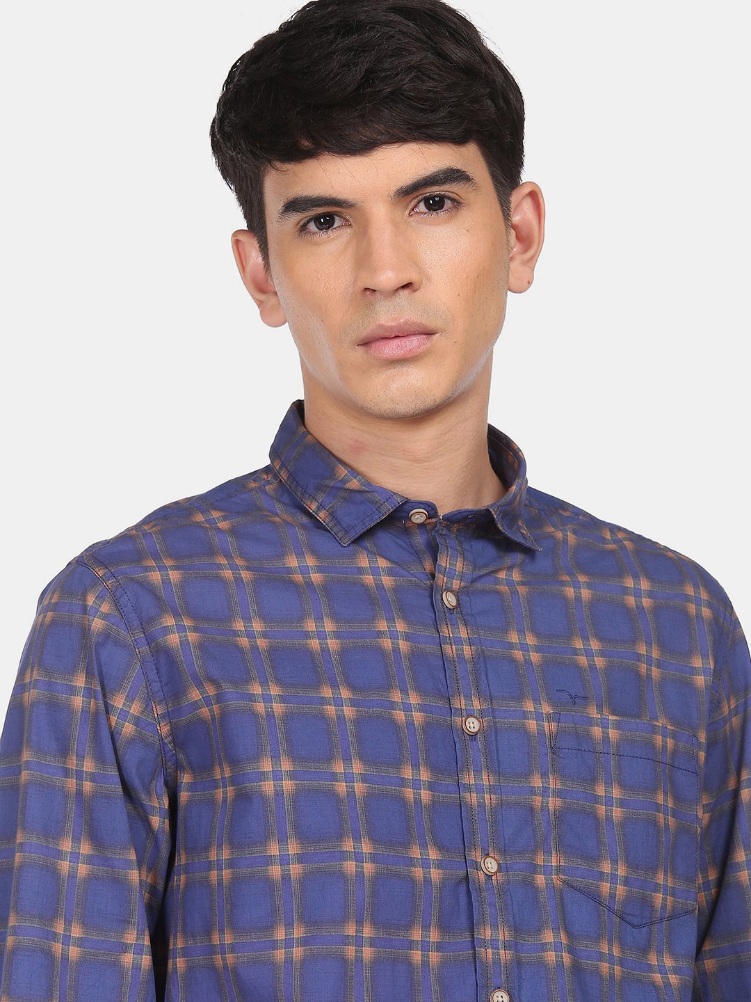 

Flying Machine Men Blue & Yellow Regular Fit Checked Casual Shirt