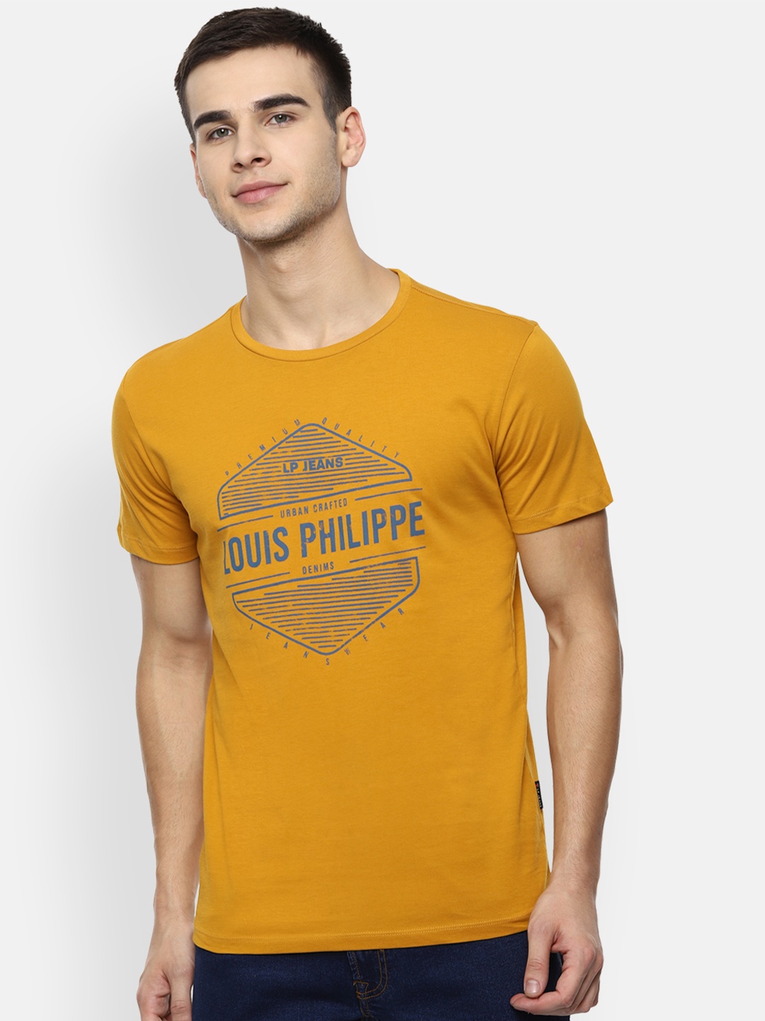 

Louis Philippe Jeans Men Yellow Solid Round Neck T-shirt