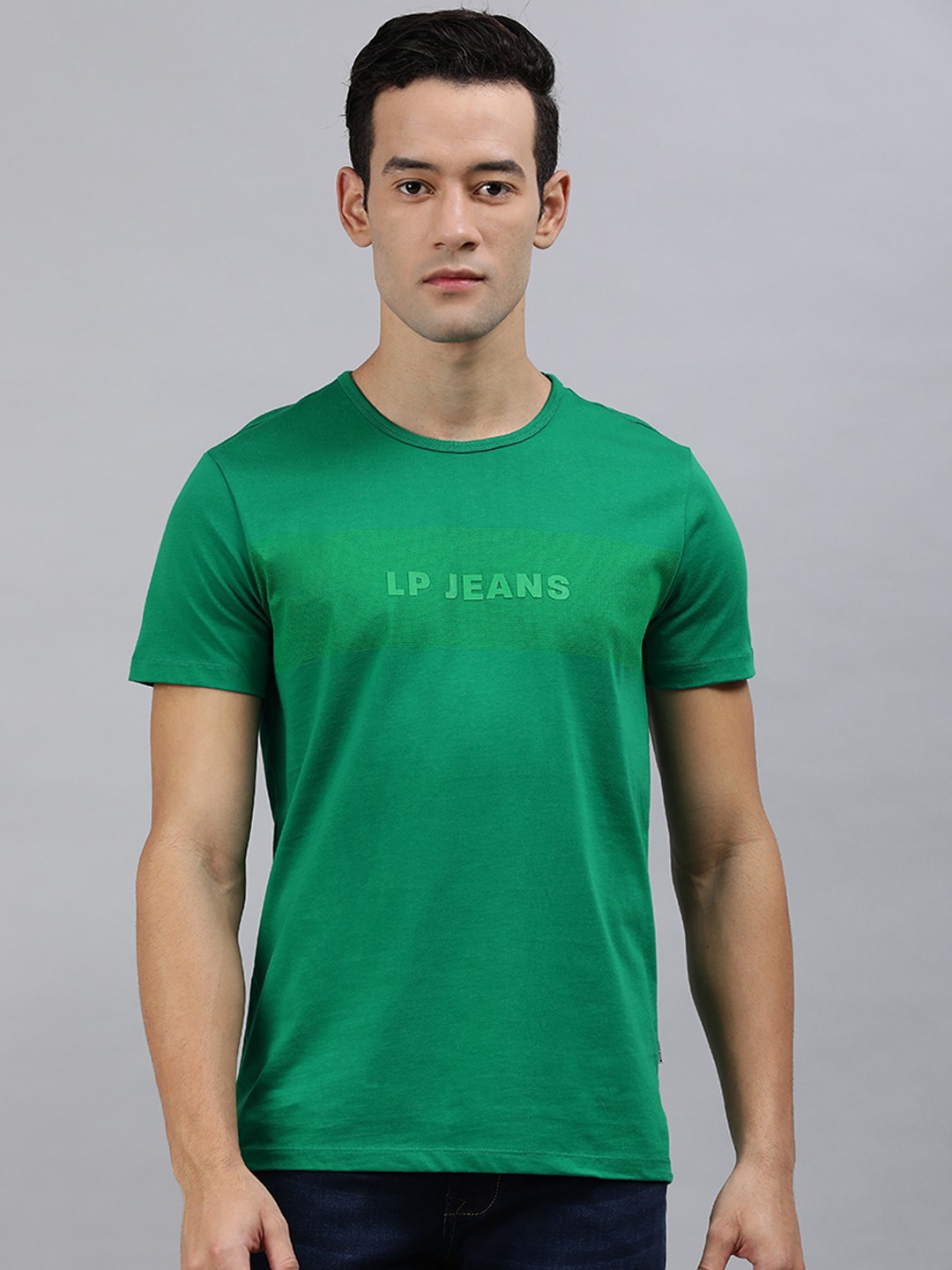 

Louis Philippe Jeans Men Green Printed Round Neck Pure Cotton T-shirt