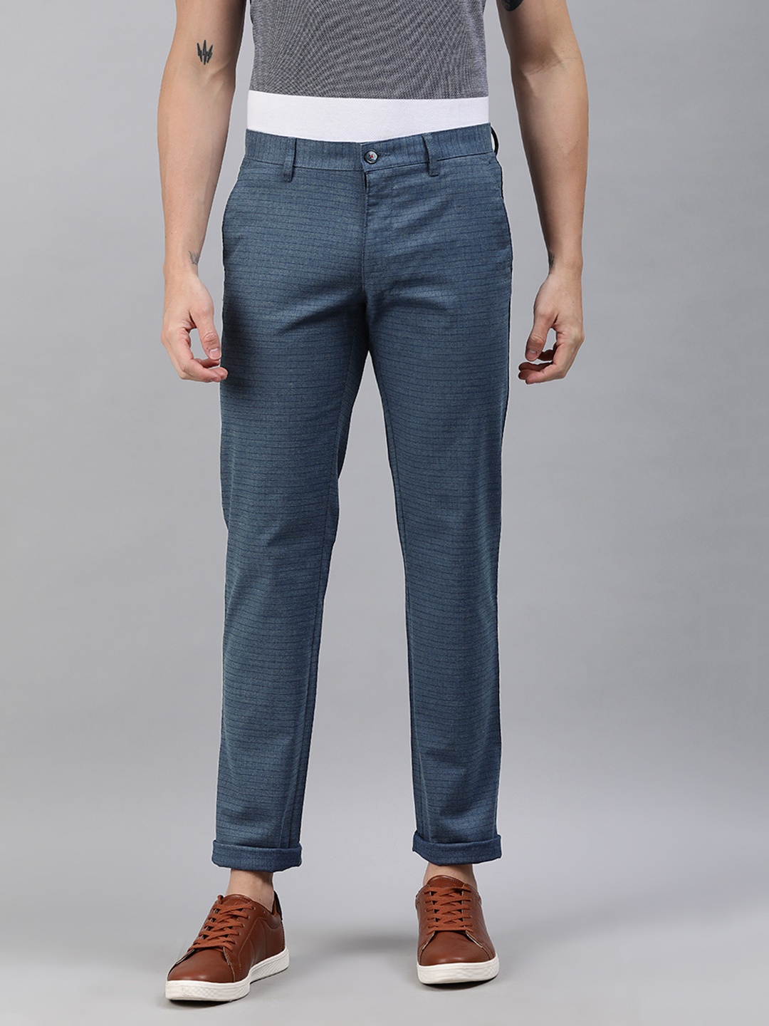 

Louis Philippe Sport Men Blue Slim Fit Checked Regular Trousers