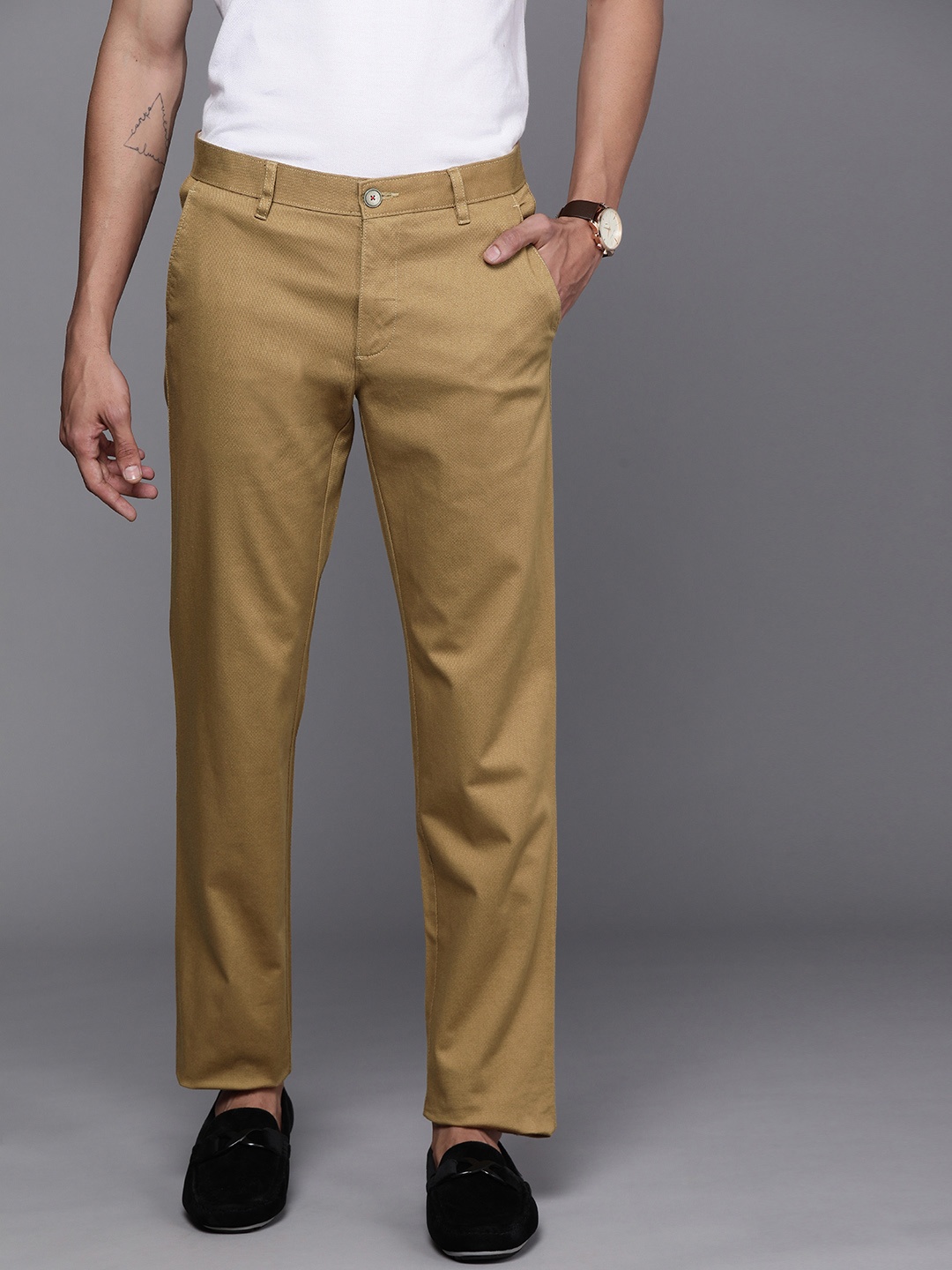 

Louis Philippe Sport Men Khaki Textured Slim Fit Low-Rise Trousers