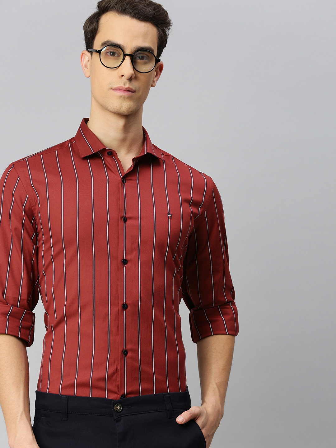 

Louis Philippe Sport Men Maroon & Black Slim Fit Striped Casual Shirt