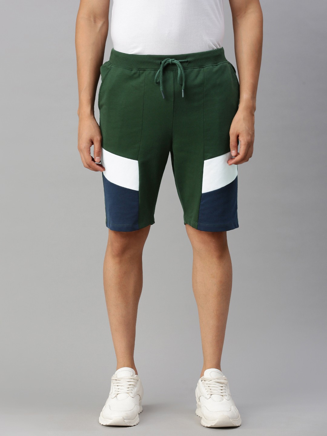 

Harvard Men Green Striped Mid-Rise Regular Shorts