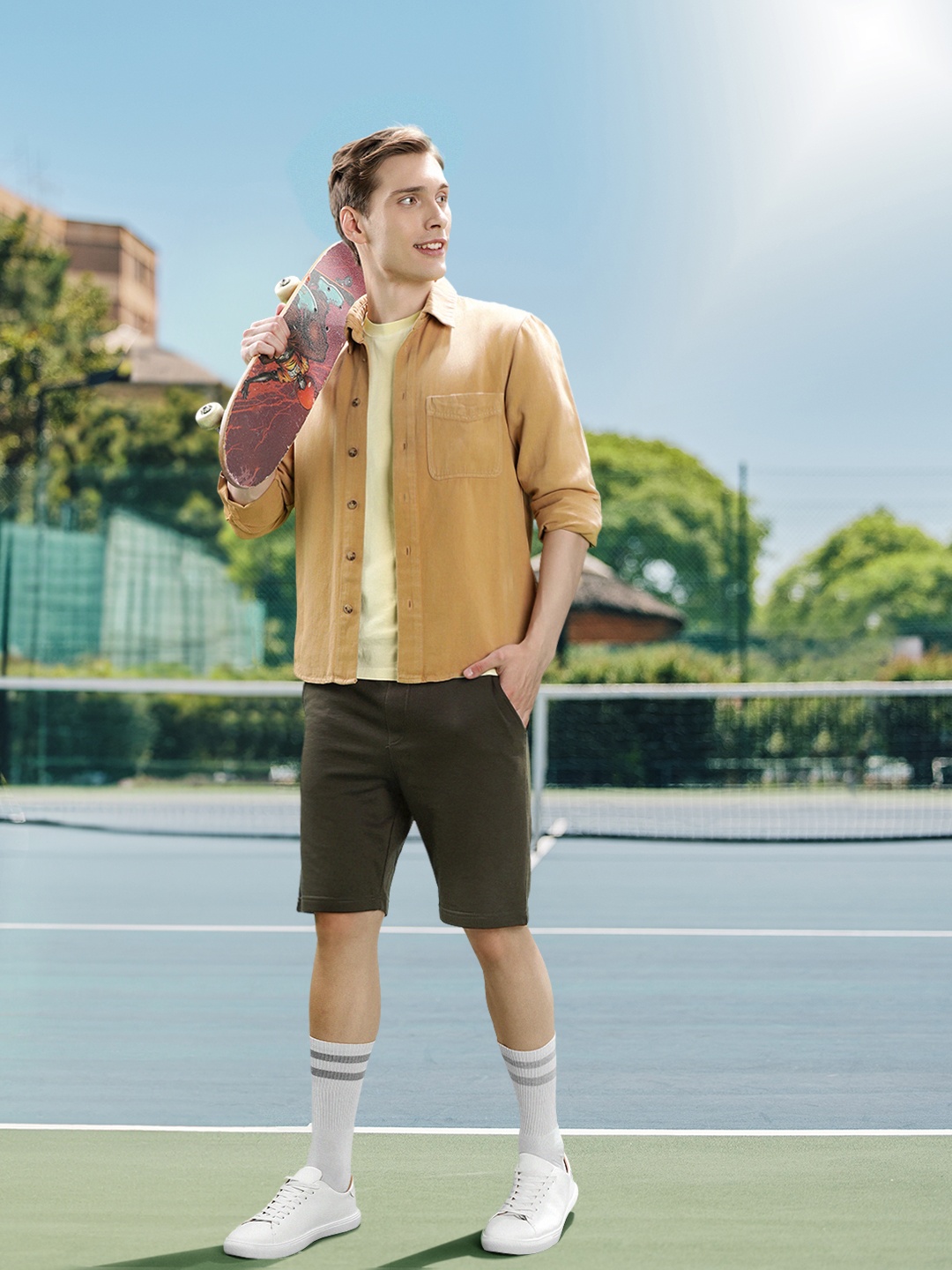 

Harvard Men Olive Green Pure Cotton Solid Regular Fit Shorts