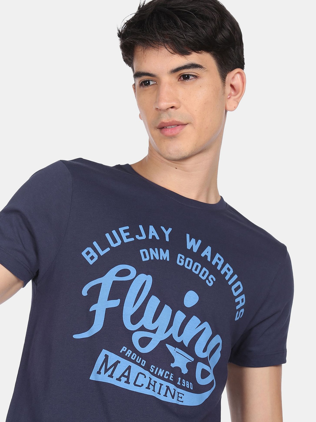 

Flying Machine Men Navy Blue Printed Round Neck Cotton Pure Cotton T-shirt