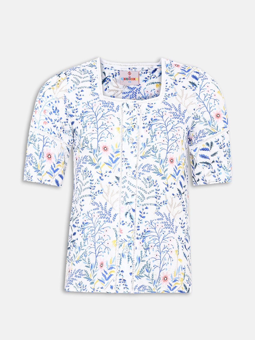 

Oxolloxo White Floral Printed Cotton Top