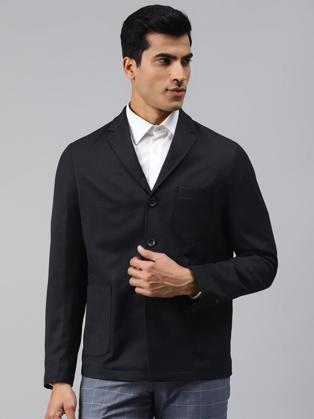 

Blackberrys Men Navy Blue Solid Single Breasted Slim Fit Blazer