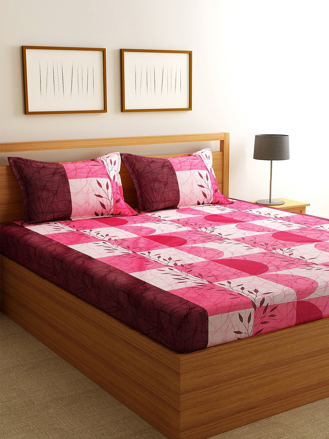 

Florida Pink & Maroon Floral 144 TC Polycotton 1 King Bedsheet with 2 Pillow Covers