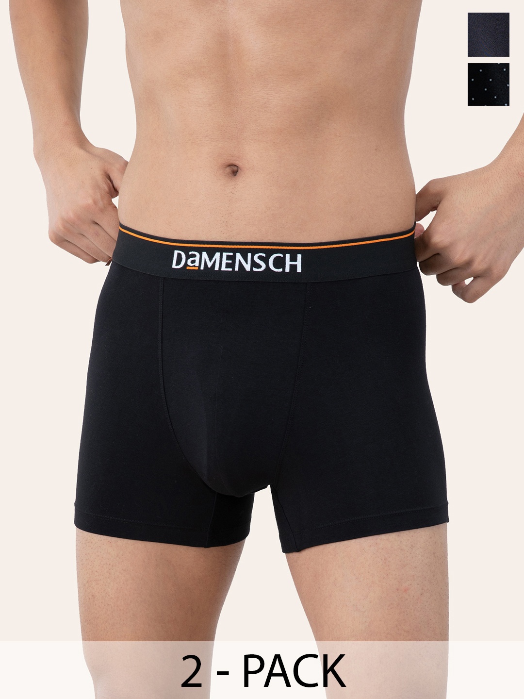 

DAMENSCH Men Pack Of 2 Anti Bacterial Deodorizing Trunks DAM-CTM-T-SPB-SWB-PACK-2-MIX, Black