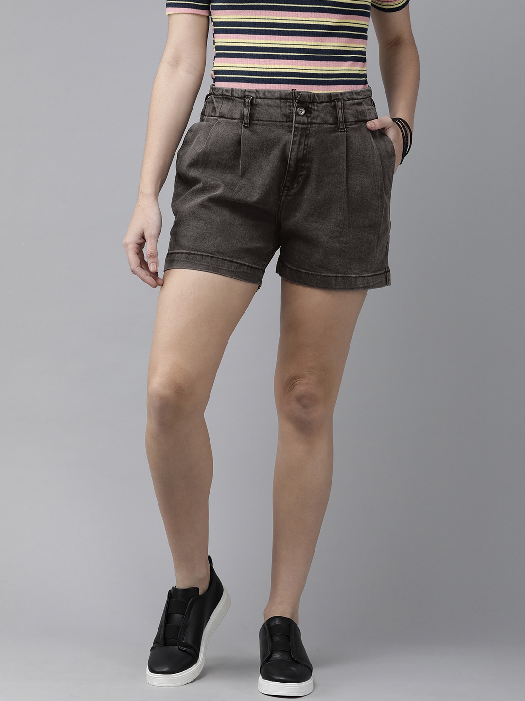 

Roadster Women Black Washed Denim Shorts