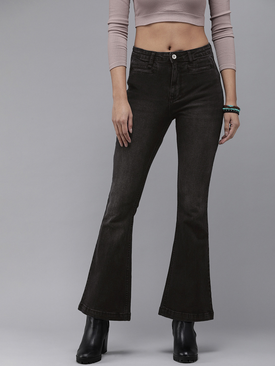 

Roadster Women Black RETRO WELT POCKET Bootcut Light Fade Stretchable Jeans