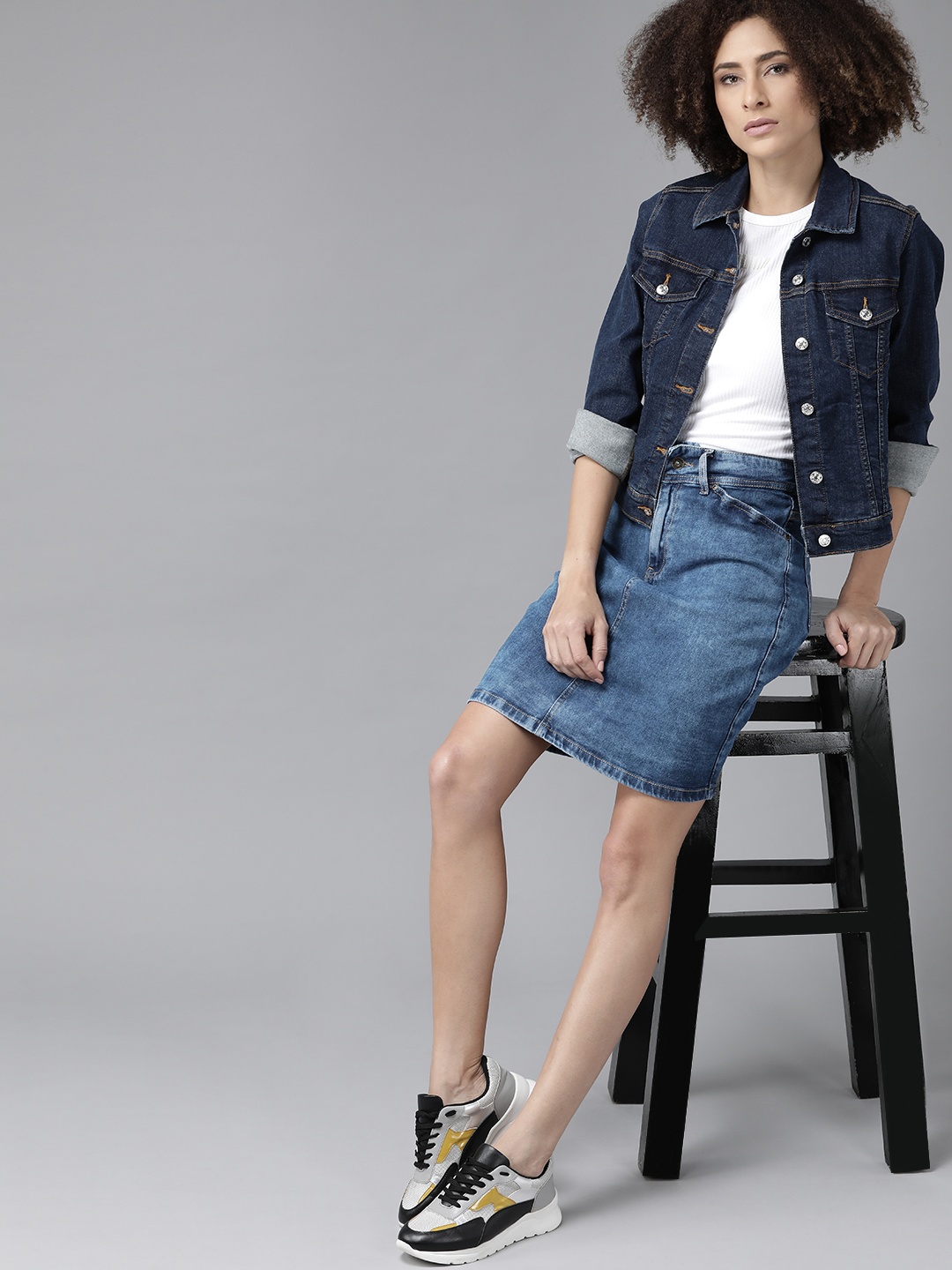 

Roadster Blue Washed Denim A-Line Skirt