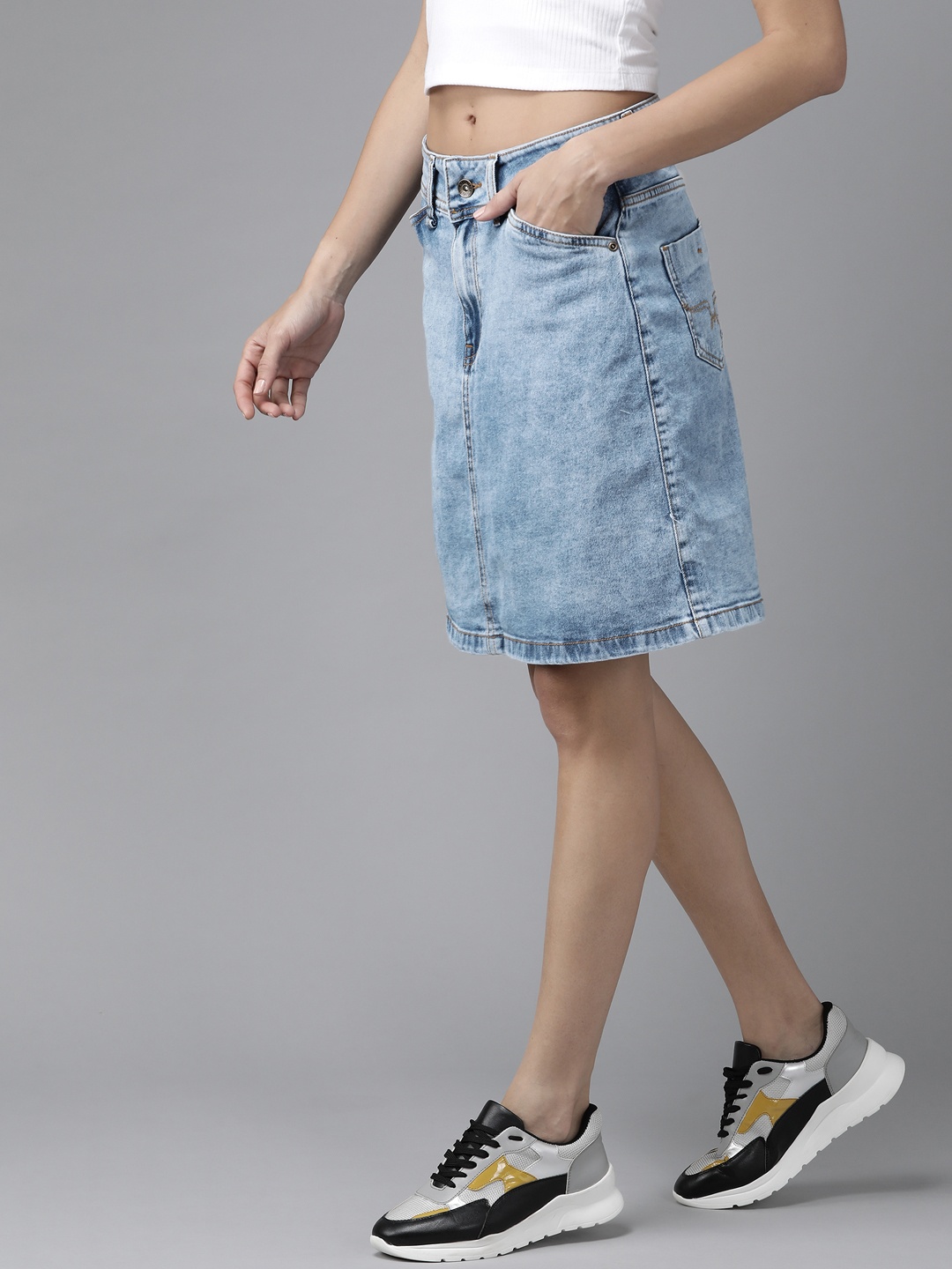 

Roadster Blue Washed Denim A-Line Skirt