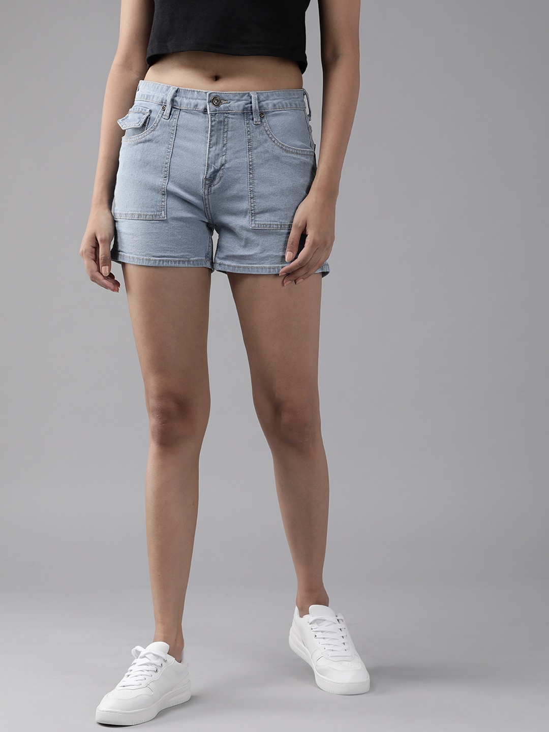 

Roadster X DISCOVERY ADVENTURES Women Blue Solid Denim Shorts