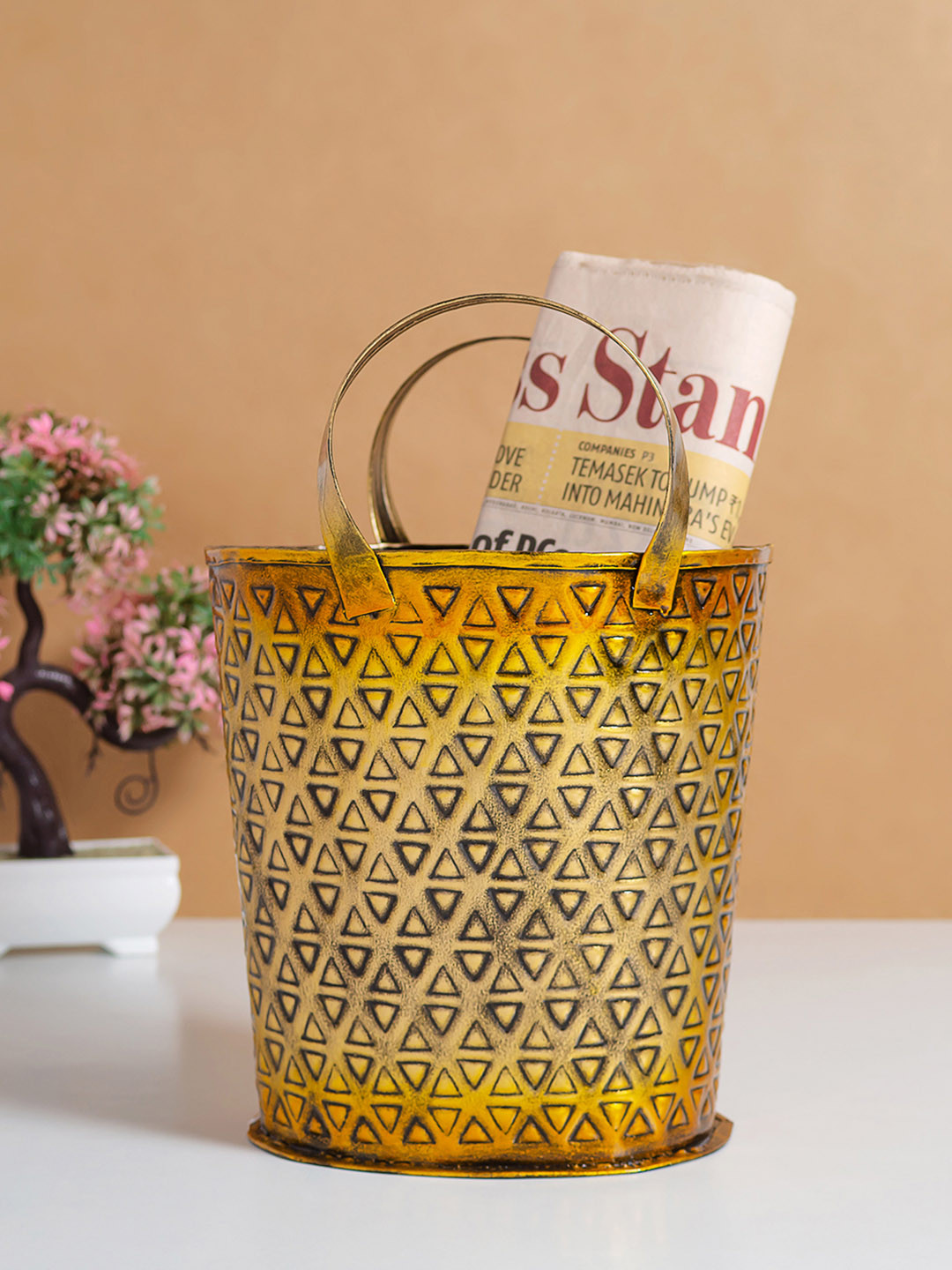 

Golden Peacock Copper & Gold-Toned Wrought Iron Buddha Handcrafted Magazine Holder