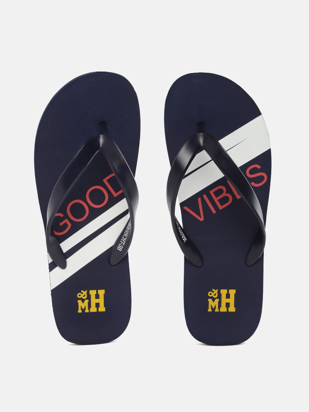 

Mast & Harbour Men Navy Blue & White Typorgraphy Print Thong Flip-Flops